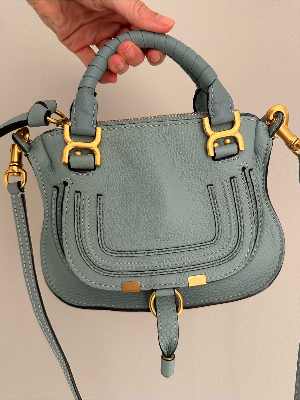 Chloe Mini Marcie Leather Crossbody Bag in Dusty Blue